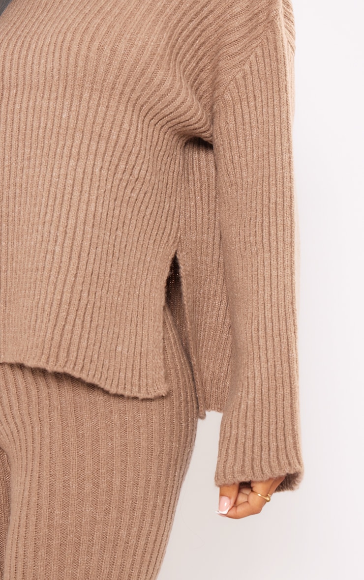 Petite Mocha Luxe Rib Knit Oversized Sweater image 4