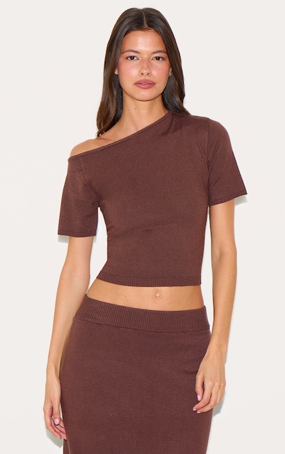 Chocolate Basic Knit Asymmetric Neckline Top