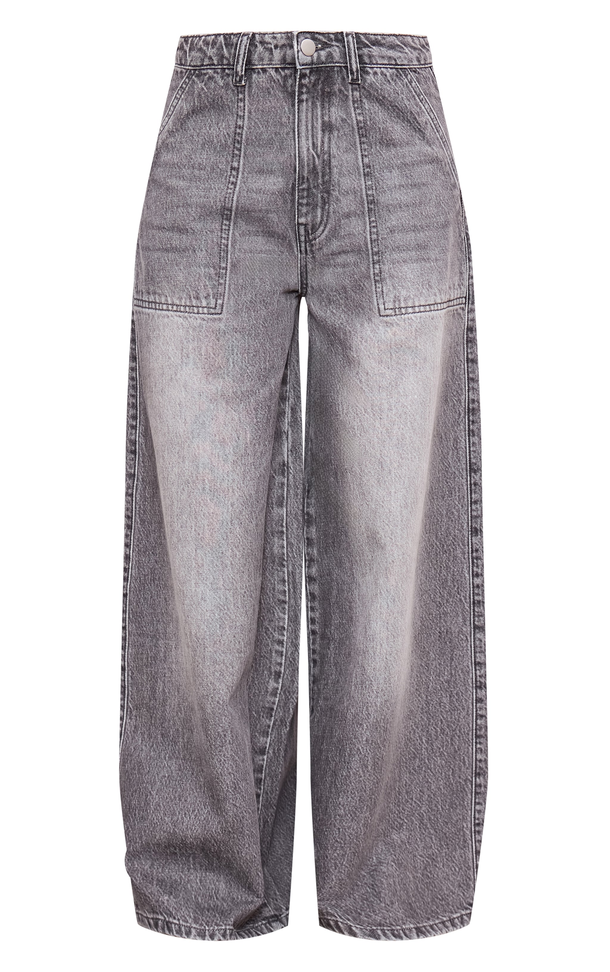 Washed Grey Mid Rise Wide Leg Jeans | Denim