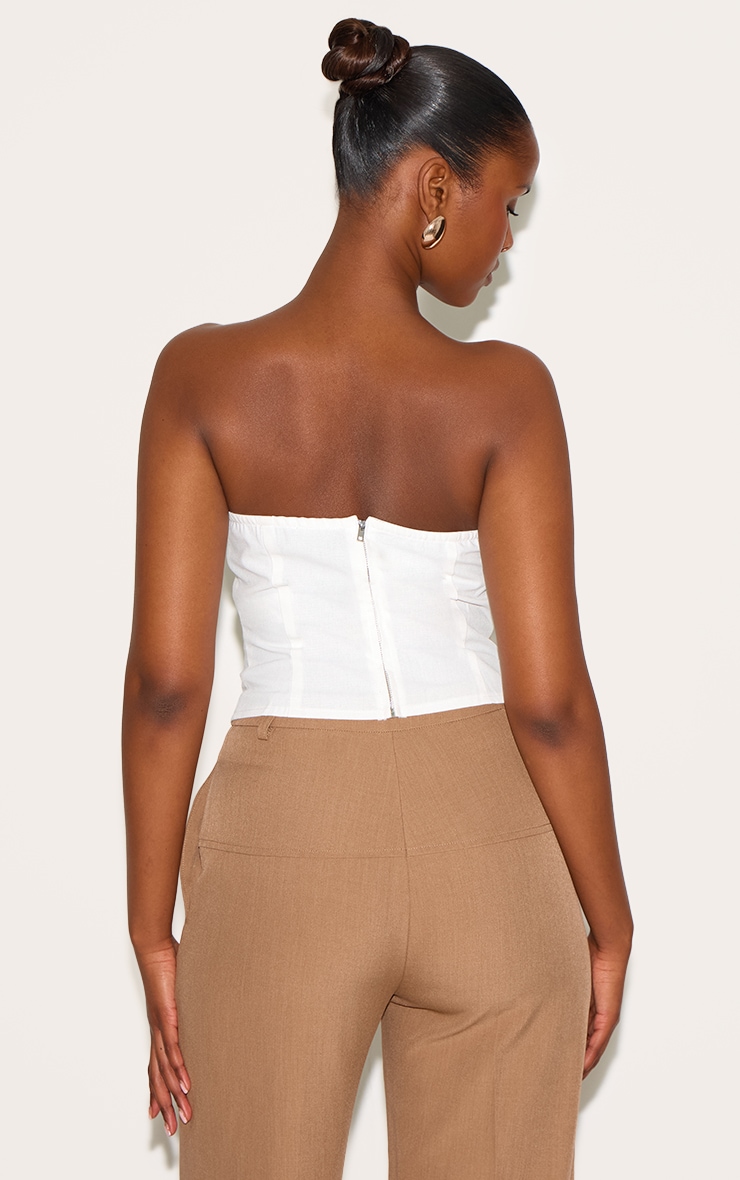 White Linen Blend Boned Corset image 2