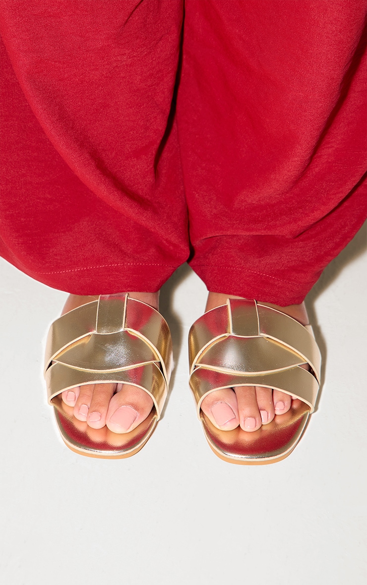 Gold Faux Leather Round Toe Cross Over Sandal image 1