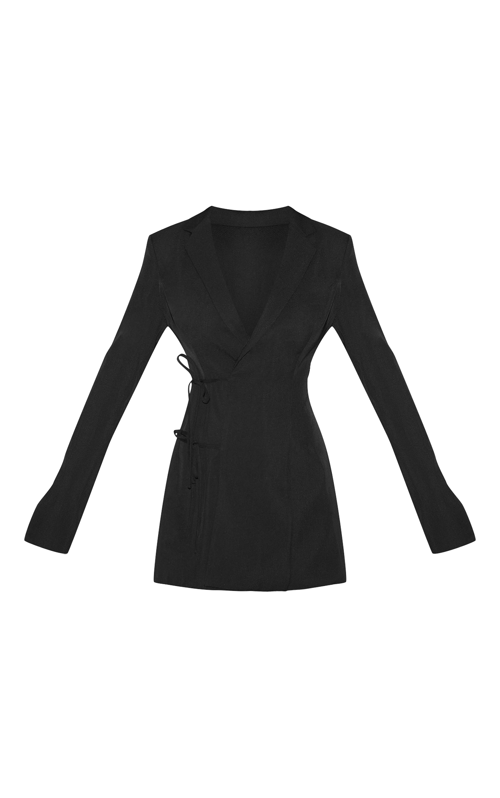 Tall Black Tie Front Detail Cinched Blazer Dress image 5