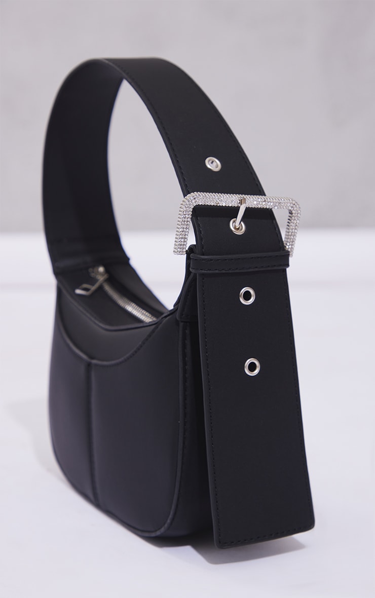 Black Chunky Diamante Buckle Structured Shoulder Bag image 1