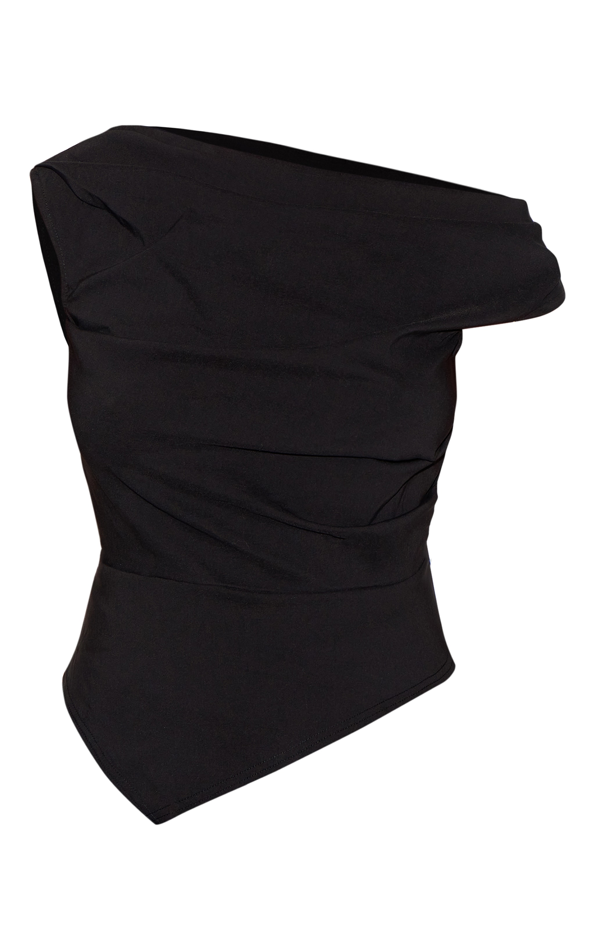 Plus Black Bengaline Ruched Asymmetric Long Top image 5