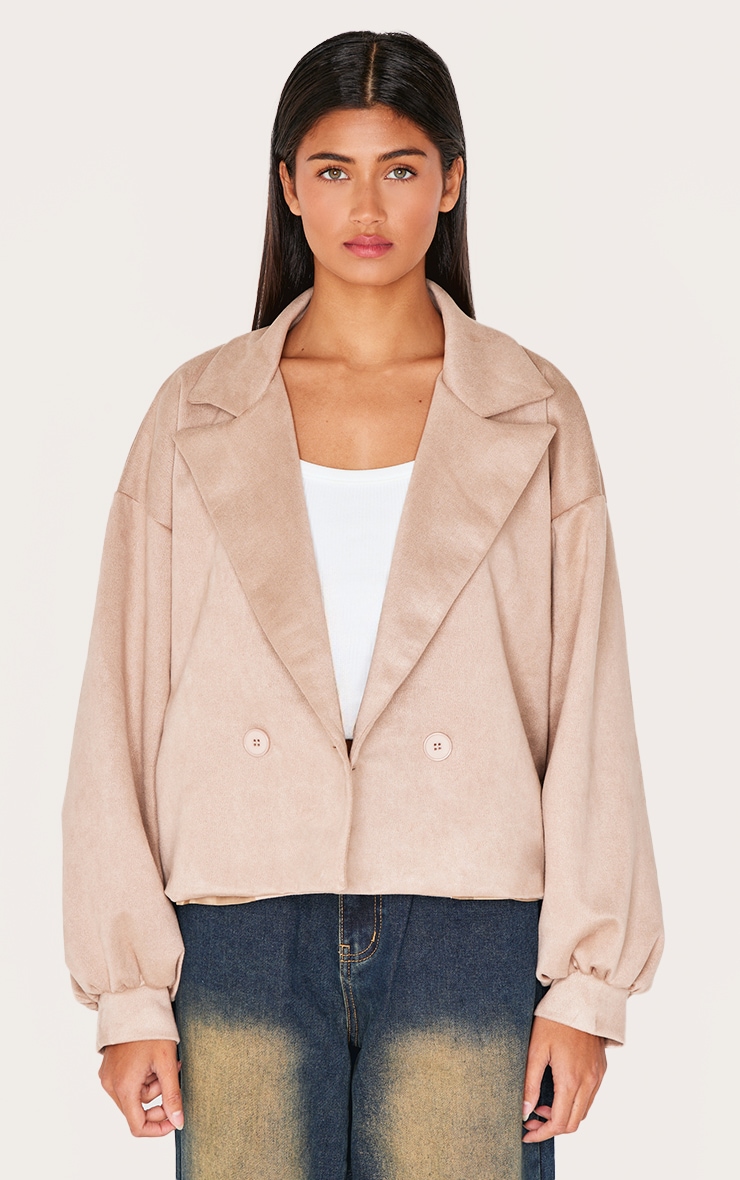 Stone Faux Suede Balloon Sleeve Trench Coat image 3