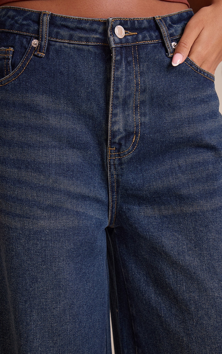 Tall Dark Indigo Mid Rise Turn Up Wide Leg Jeans image 4