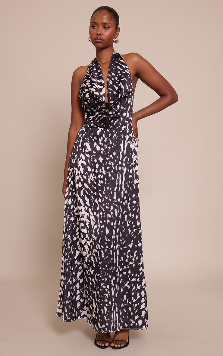 Printed Satin Cowl Neck Maxi Dress image 1