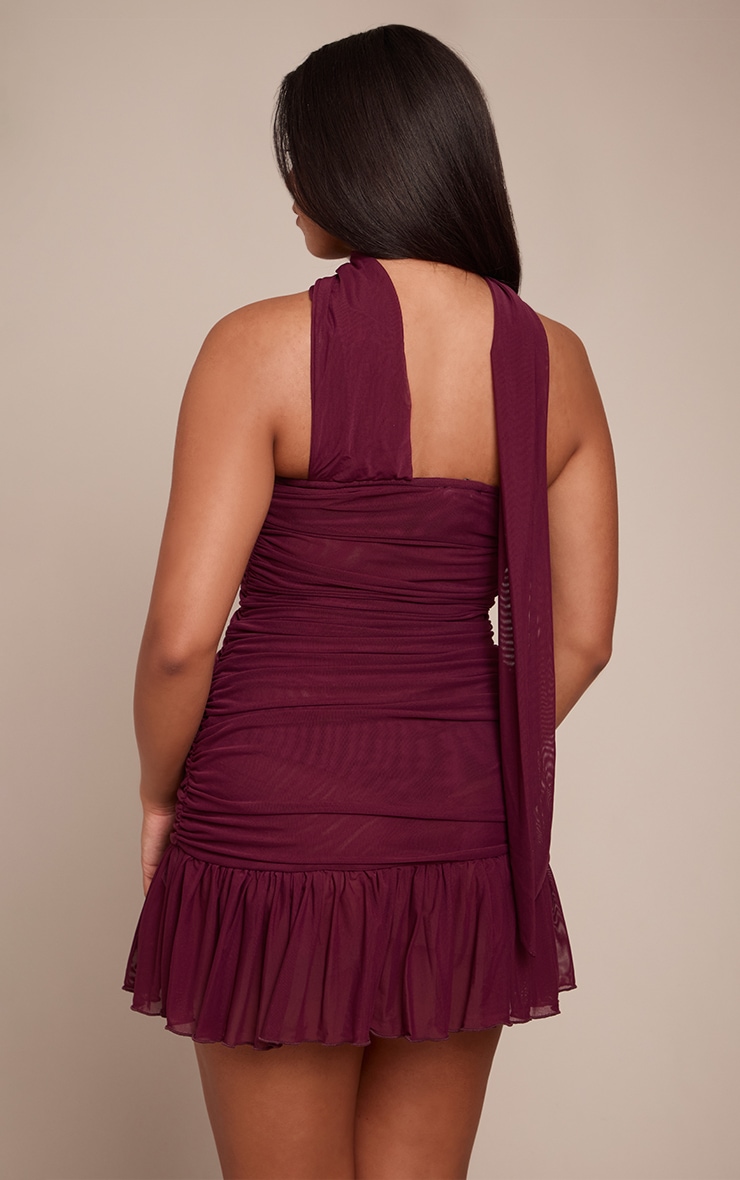 Shape Wine Mesh Scarf Detail Frill Hem Bandeau Mini Dress image 2