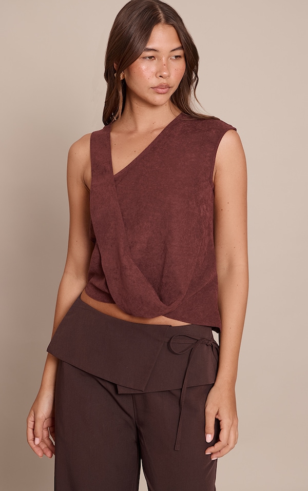 Deep Burgundy Peachskin Drape Top 