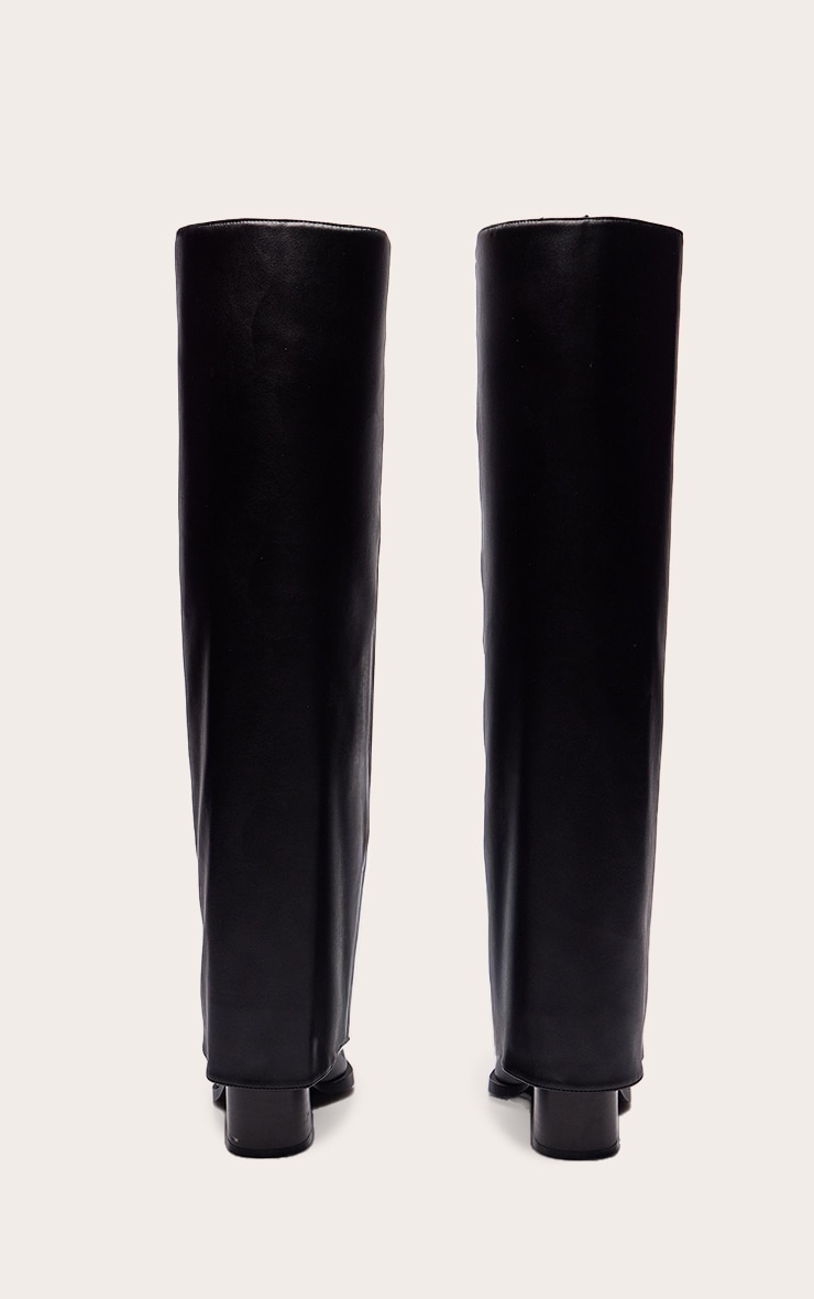 Black PU Fold Over Block Heel Boot image 4