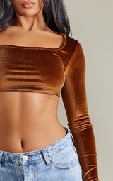 Chocolate Velvet Long Sleeve Square Neck Crop 4