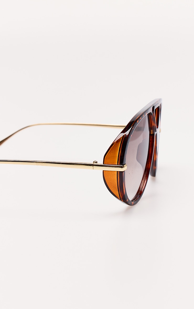 Tortoise Shell Brown Lens Aviator Sunglasses image 3