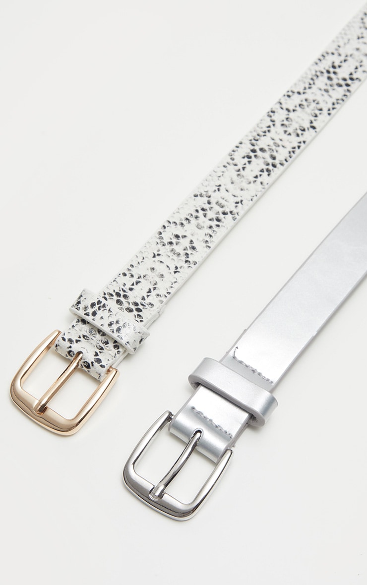 2 Pack Snake Print And Metallic Silver Belts image 1