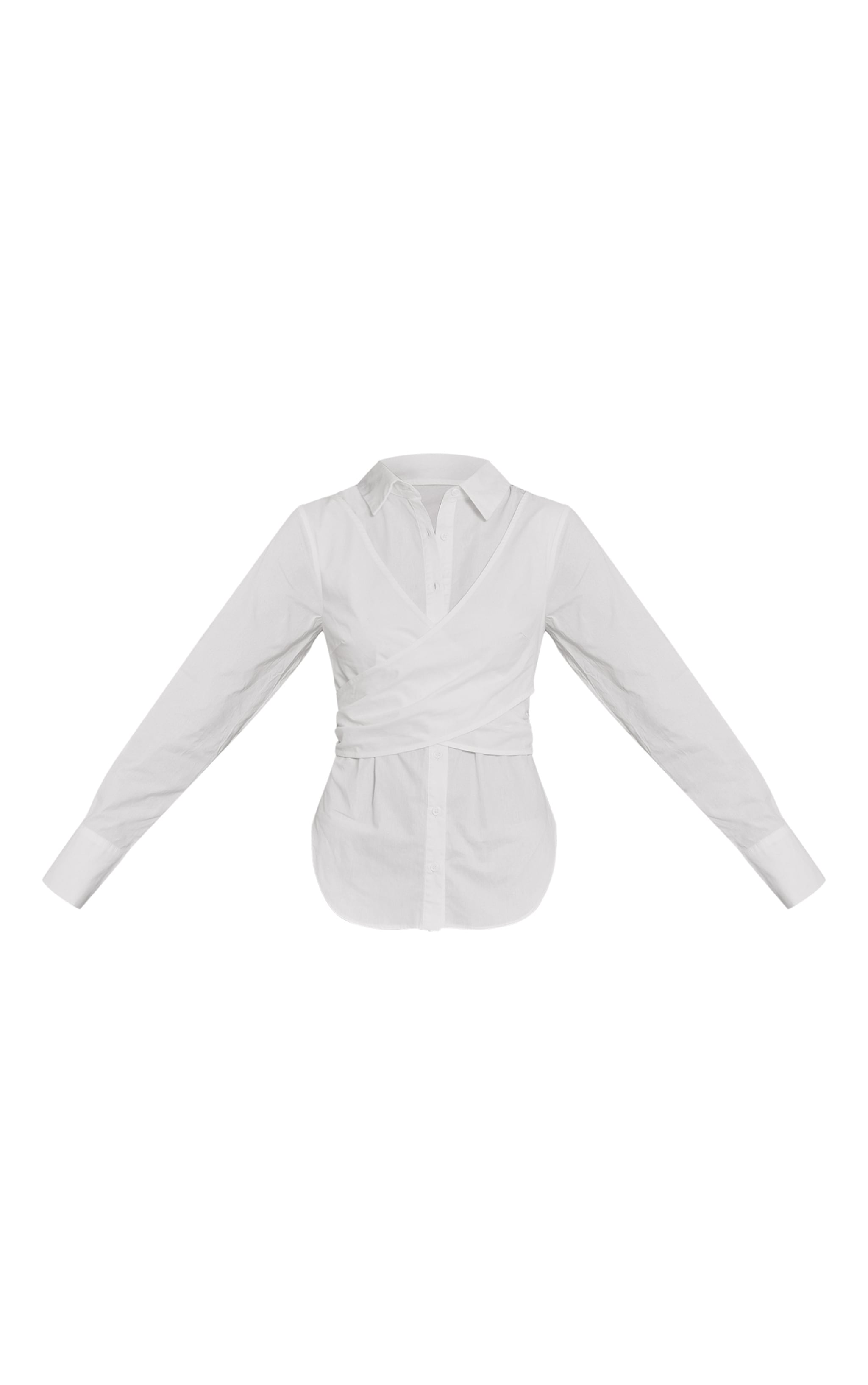 White Cotton Wrap Detail Longline Shirt image 5