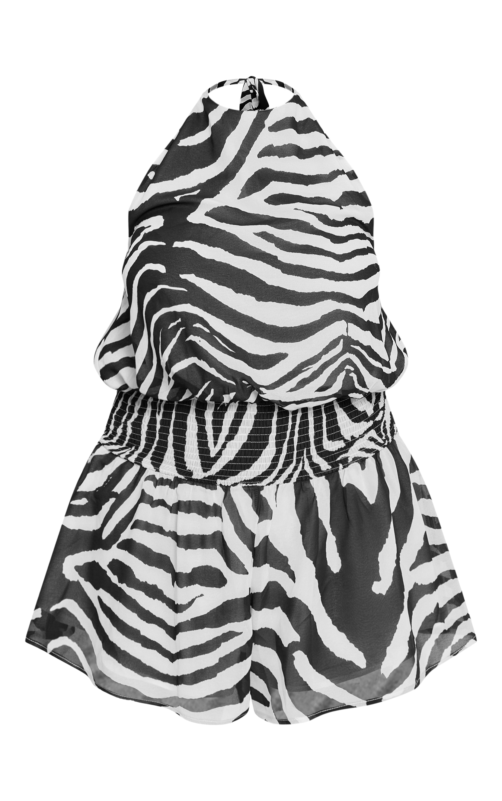 Plus Nude Zebra Print Chiffon Halterneck Romper image 5