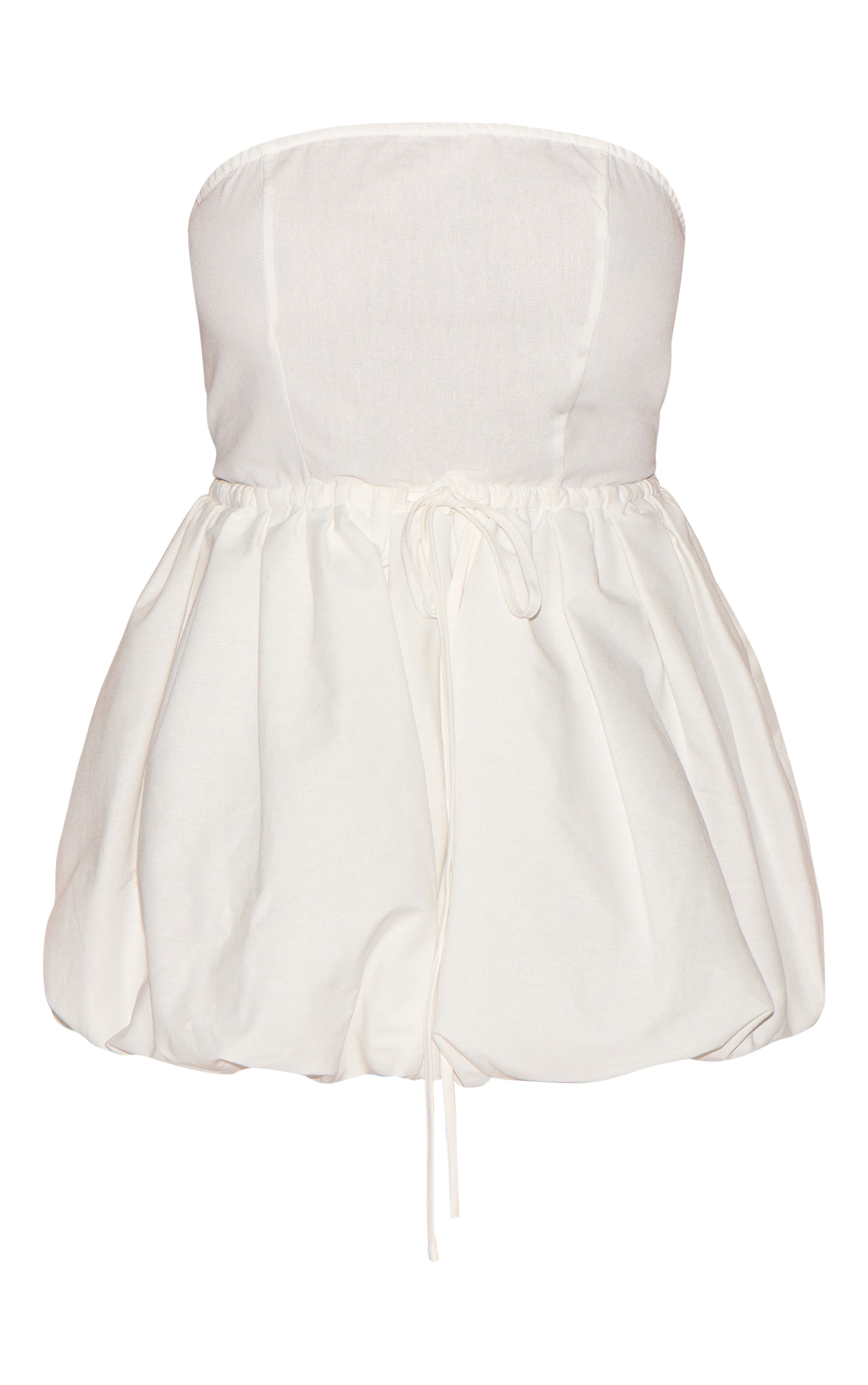 Plus White Textured Woven Bandeau Tie Waist Puffball Dress image 5