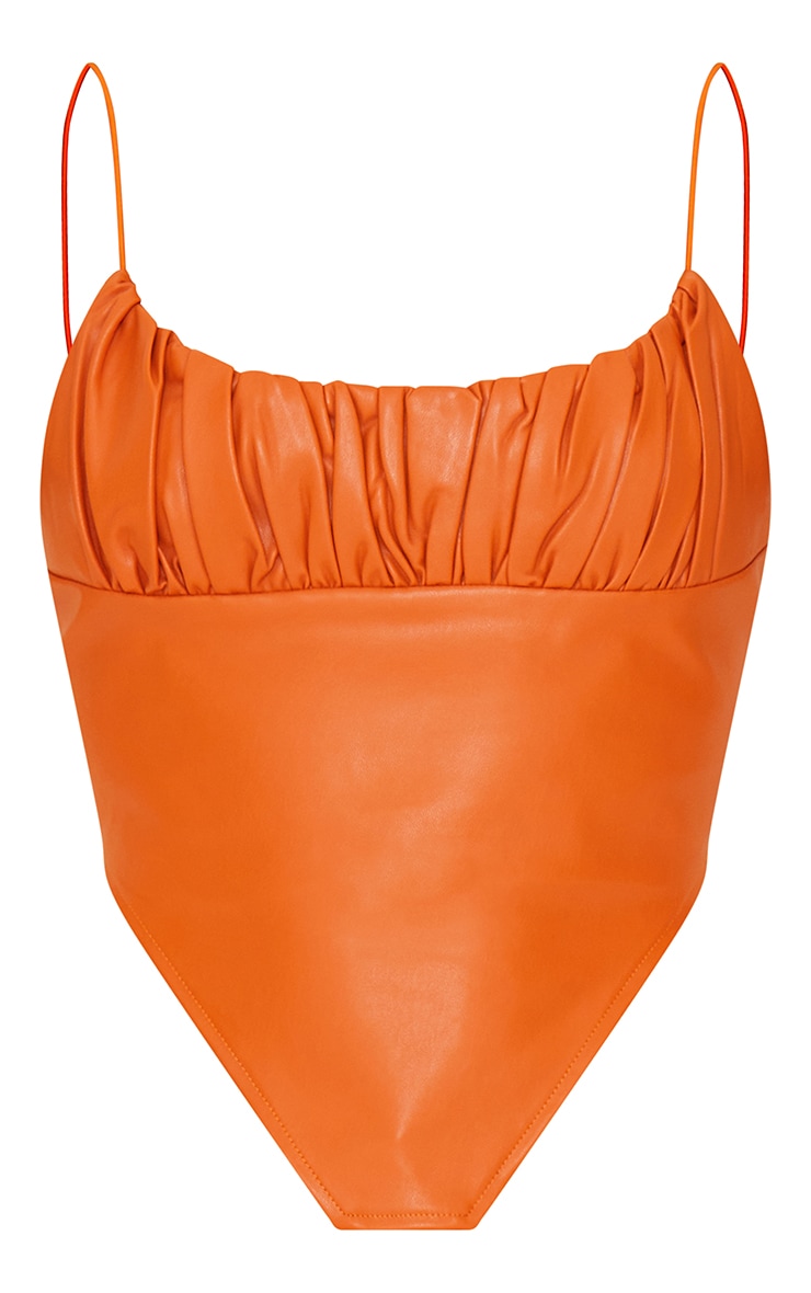 Burnt Orange  Faux Leather Ruched Bust Curve Hem Top image 1