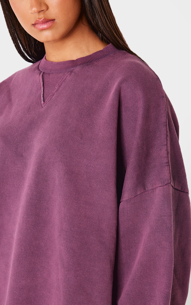 Burgundy Washed Slouchy Crew Neck Sweatshirt image 4