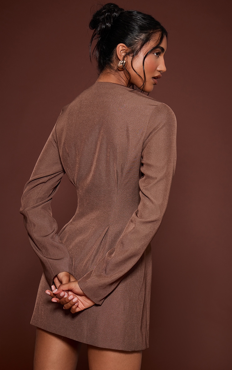 Chocolate Cinched Waist Pleated Blazer Dress image 2