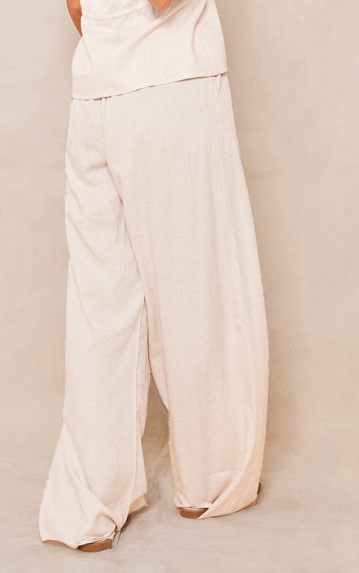 Stone Marl Linen Look Drawstring Wide Leg Pants image 3