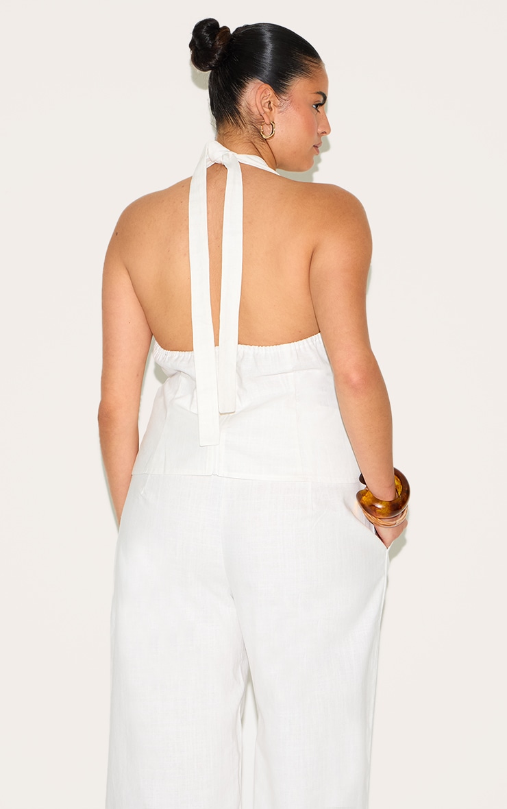 Plus White Linen Twist Front Halter Neck Top image 2