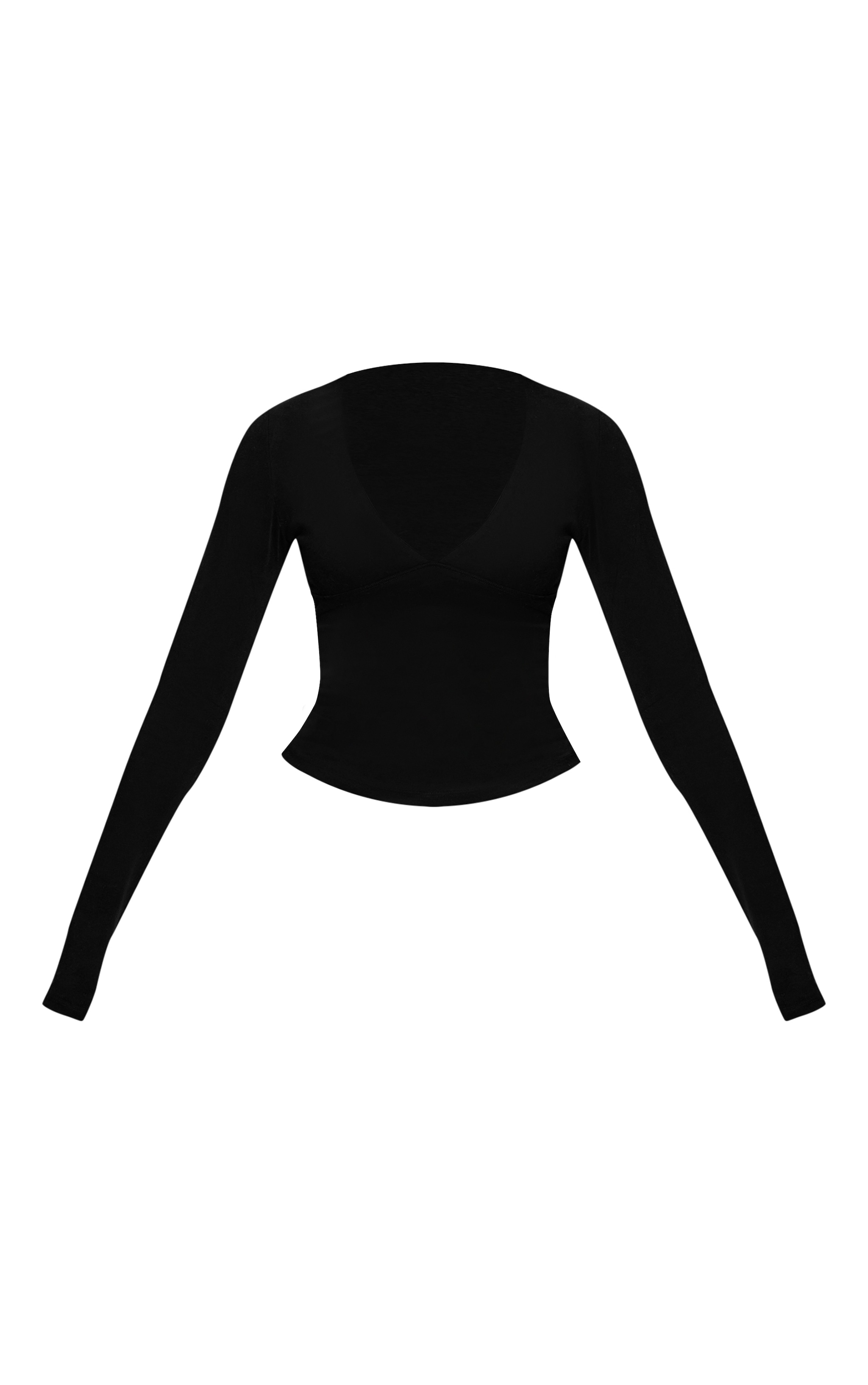 Black Soft Cotton V Neck Long Sleeve Top image 5