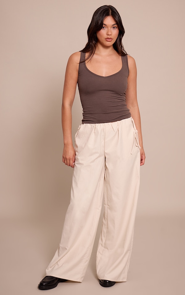 Cream Woven Side Tie Detail Wide Leg Pants
