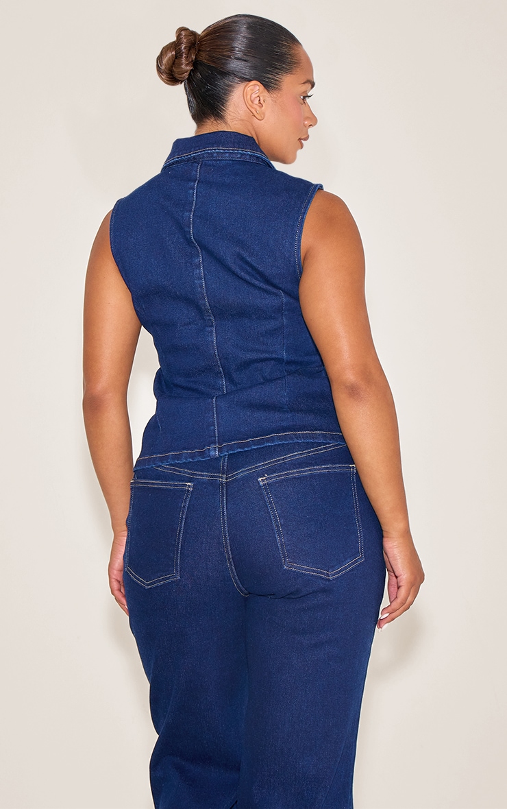 Top long galbant en denim stretch indigo boutonné sur le devant image 2