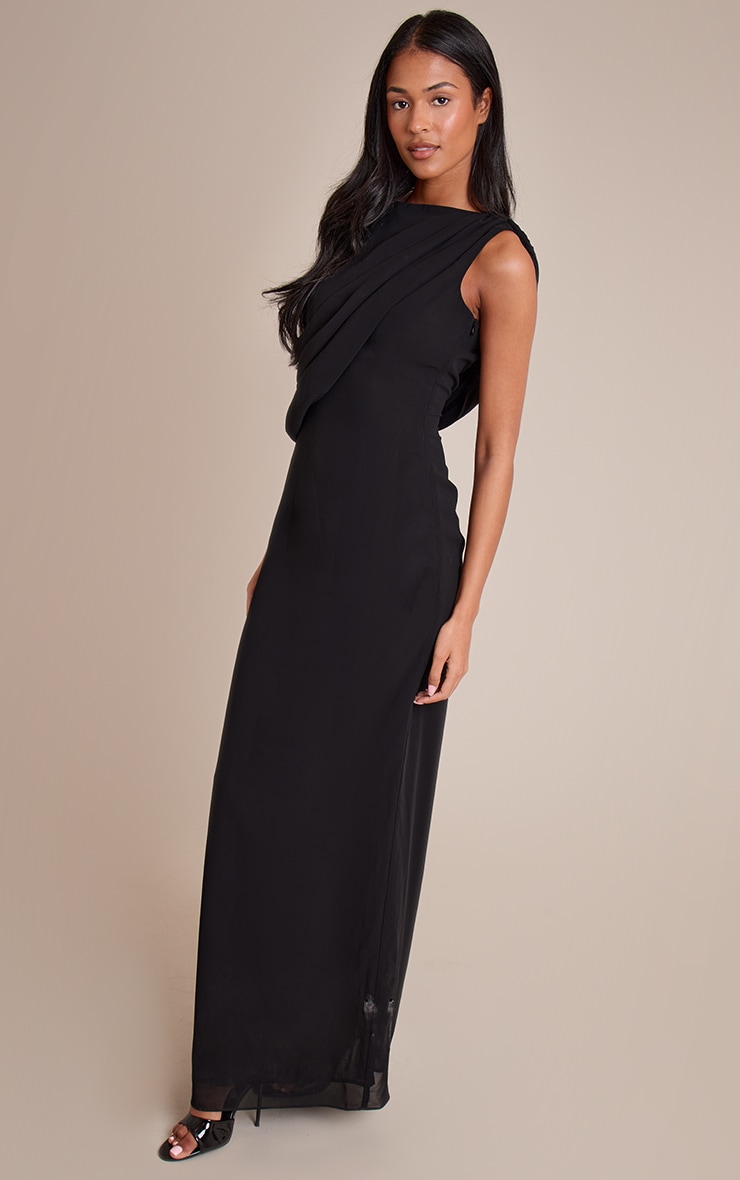 Tall Robe longue drapée en mousseline de soie noire image 3