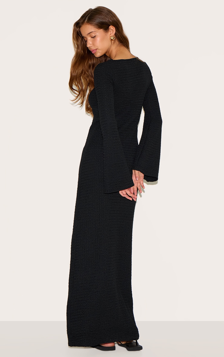 Black Textured Long Sleeve Bodycon Maxi Dress image 2
