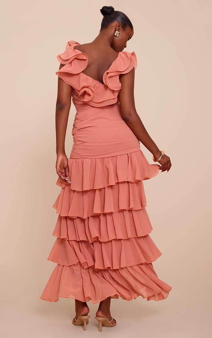 Blush Chiffon Ruched Ruffle Maxi Dress image 2