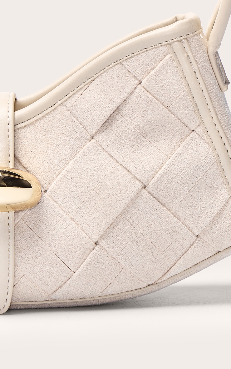 Cream Faux Suede Weave Buckle Shoulder Bag image 5