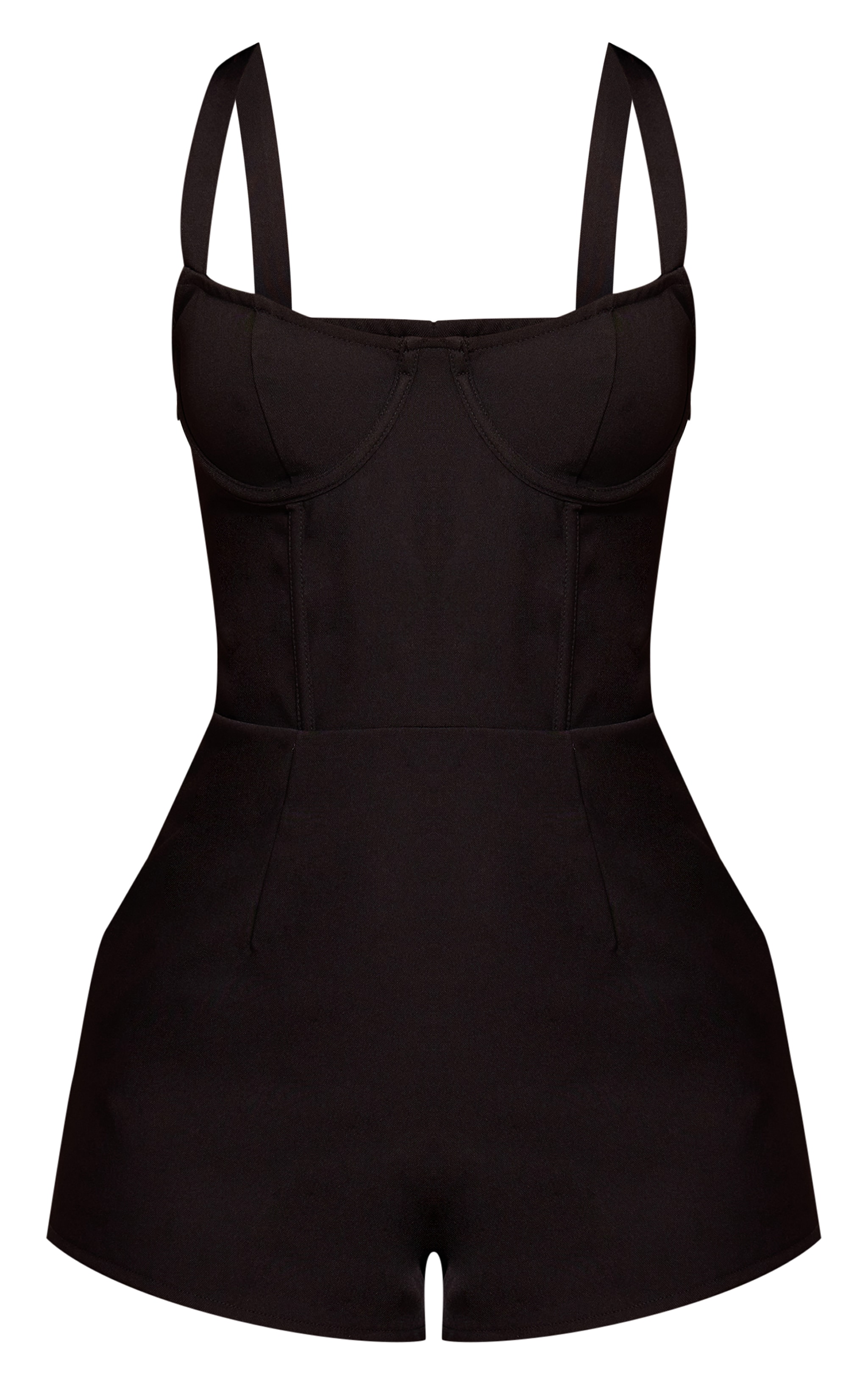 Petite Black Boning Detail Woven Romper image 5