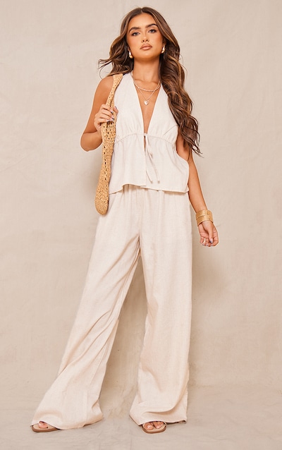 Stone Marl Drawstring Wide Leg Trousers
