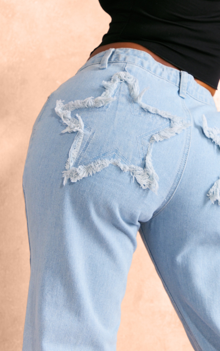 Shape Washed Blue Denim Star Embossed Bum Detail Jeans image 4