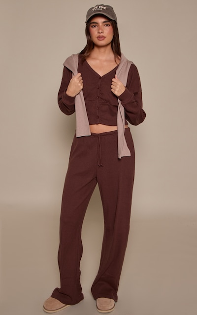 Dark Brown Soft Rib Elasticated Waist Trousers