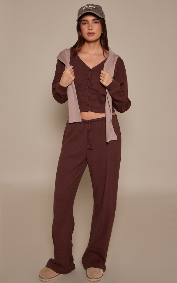 Dark Brown Soft Rib Elasticated Waist Trouser