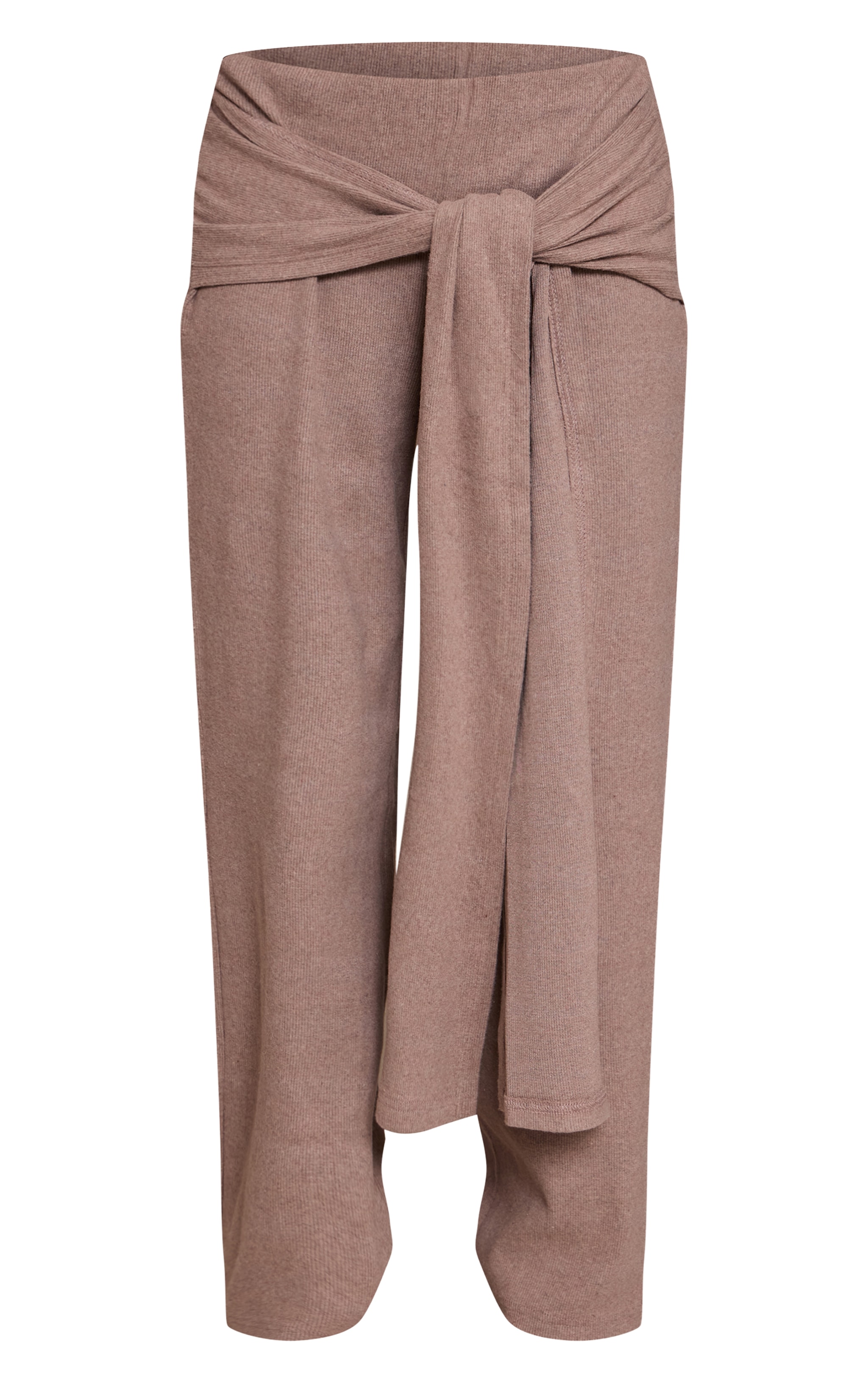 Mushroom Brushed Wrap Detail Straight Leg Pants image 5