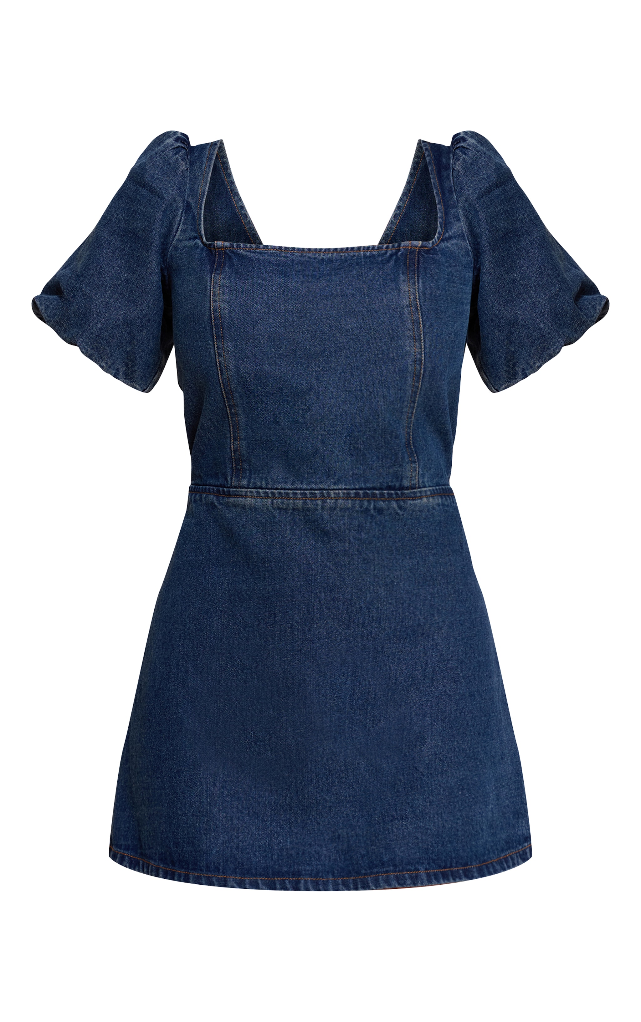 Petite Mid Blue Wash Puff Sleeve Tie Back Denim Mini Dress image 5