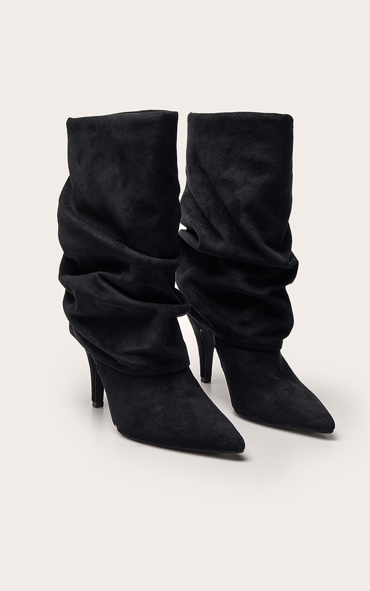 Black Faux Suede Ruched Fold Over Ankle Boots image 3