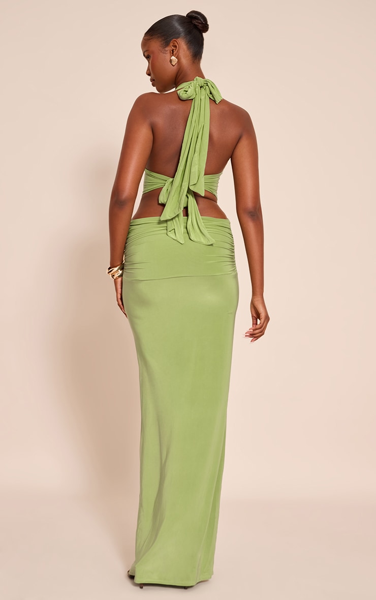 Olive Slinky Extreme Plunge Maxi Dress image 2