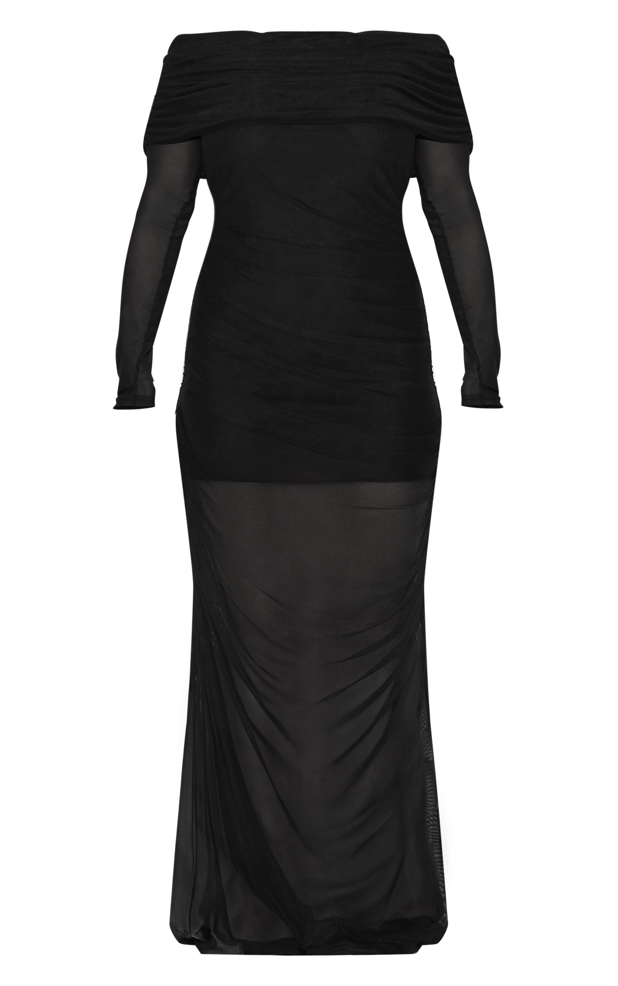 Plus Black Mesh Overlay Long Sleeve Bardot Maxi Dress image 5