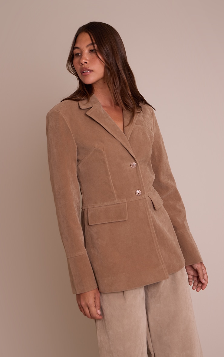 Blazer en suédine marron à taille cintrée et poches image 4