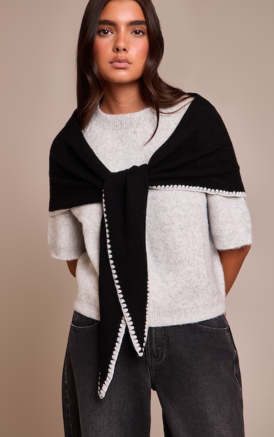 Black Knit Contrast Tassel Shawl