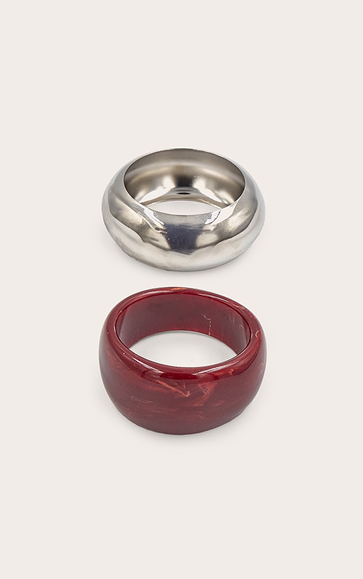 Silver and Red Resin Chunky Smooth Curved Cuffs image 2