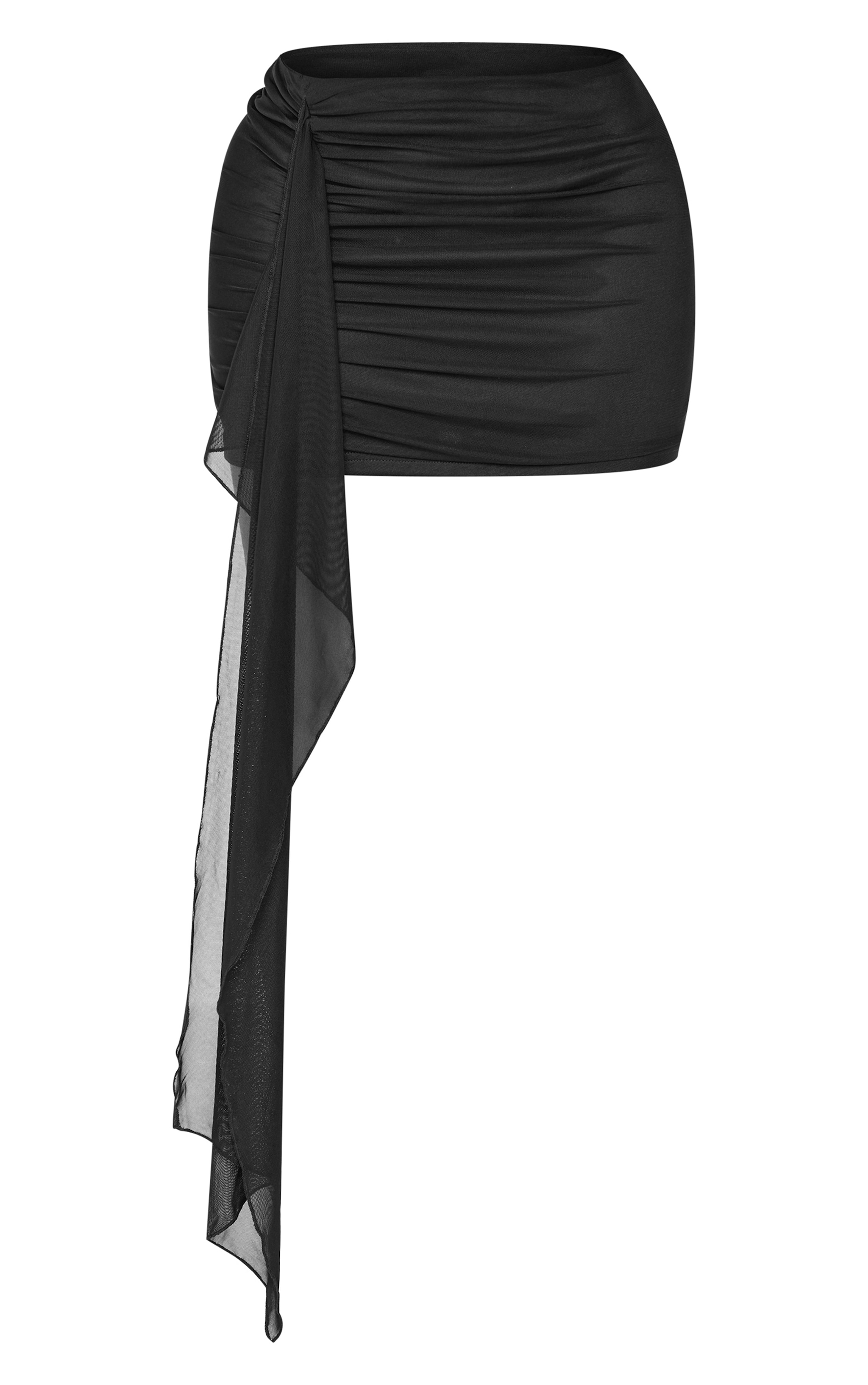 Shape Black Mesh Low Rise Drape Side Mini Skirt image 6