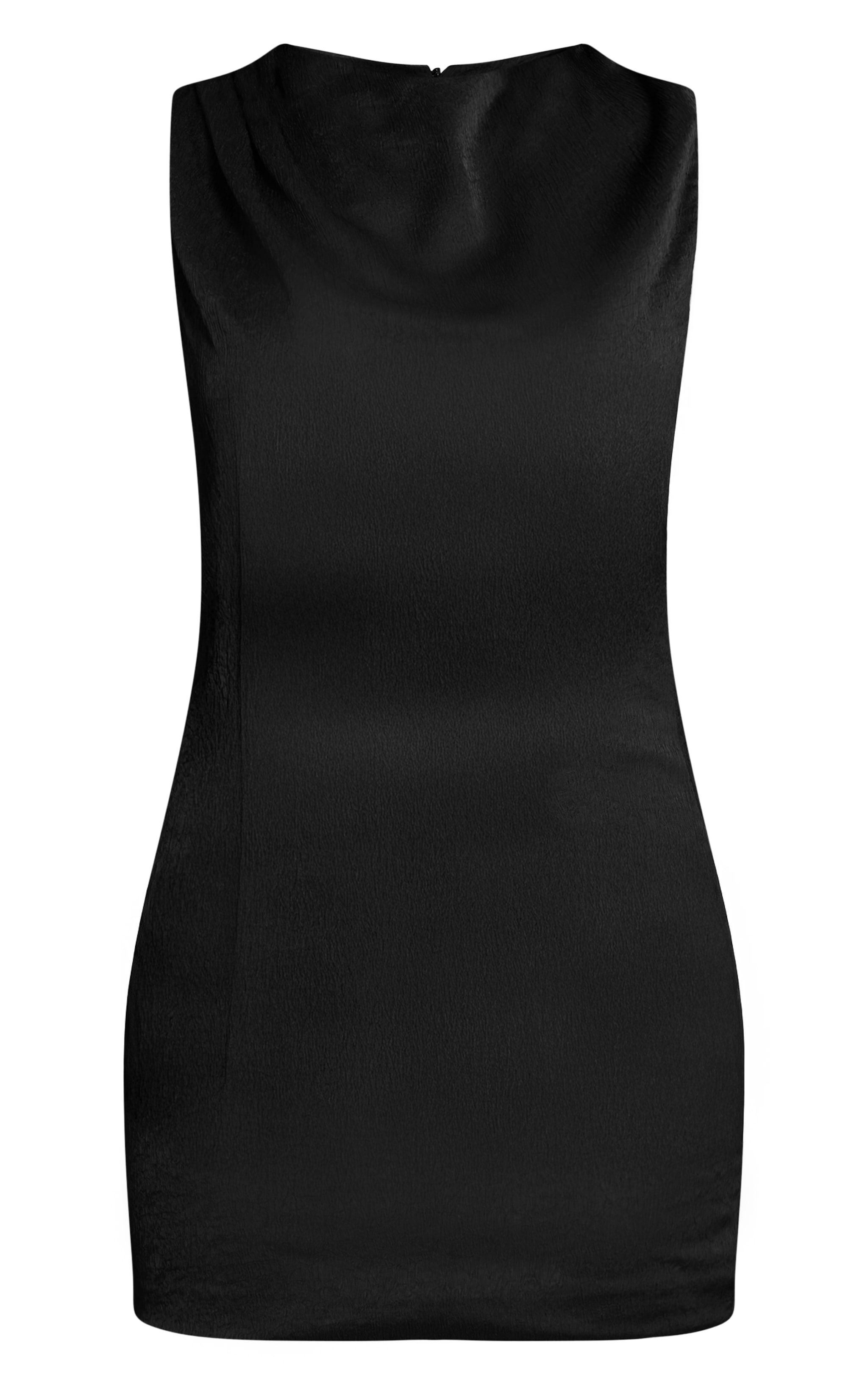 Black Boatneck Ruched Detail Mini Dress image 5