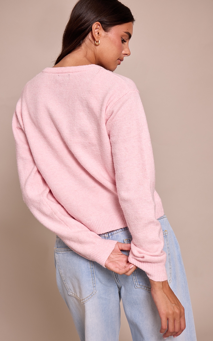Pink Crew Neck Knit Cardigan image 2