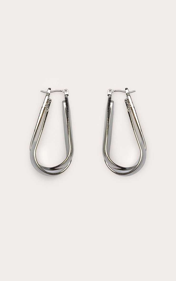 Silver Smooth Overlap Hoop Earrings image 2