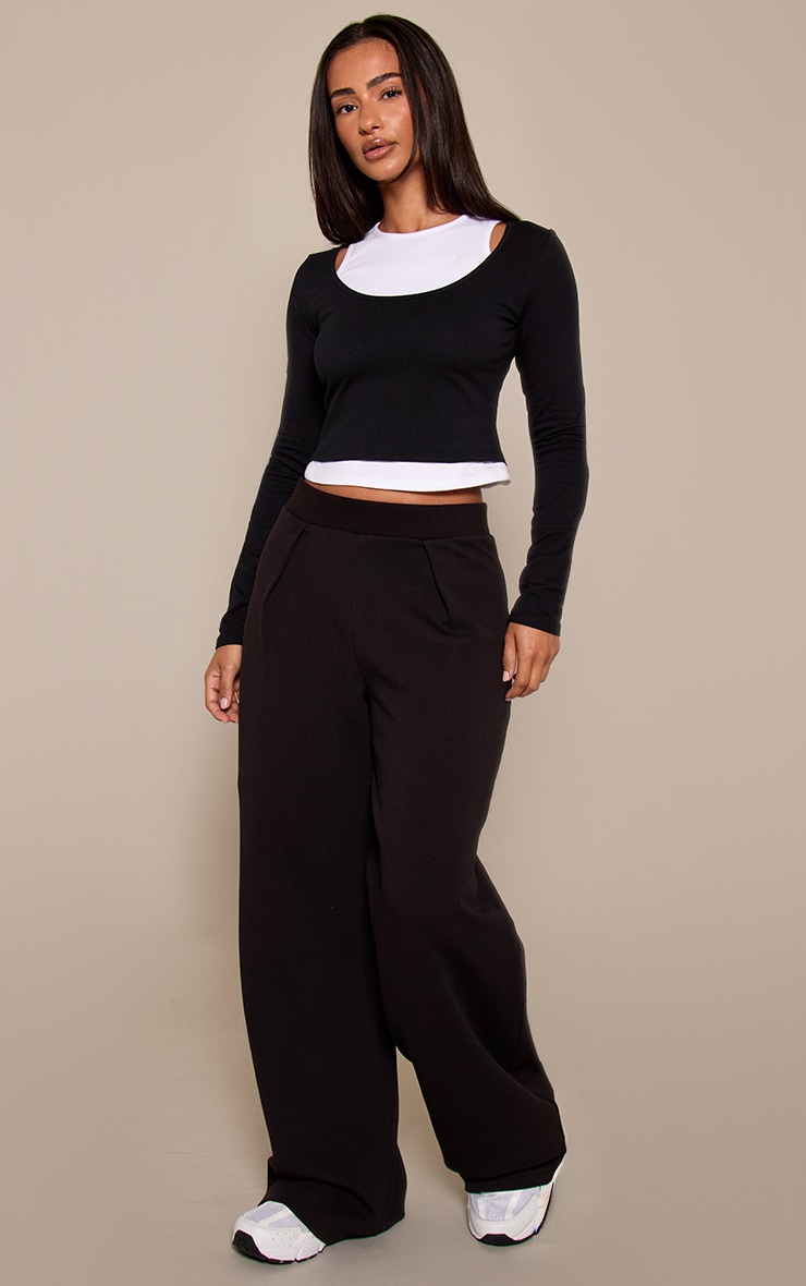 Petite Black Contrast Detail Double Layer Long Sleeve Top image 3